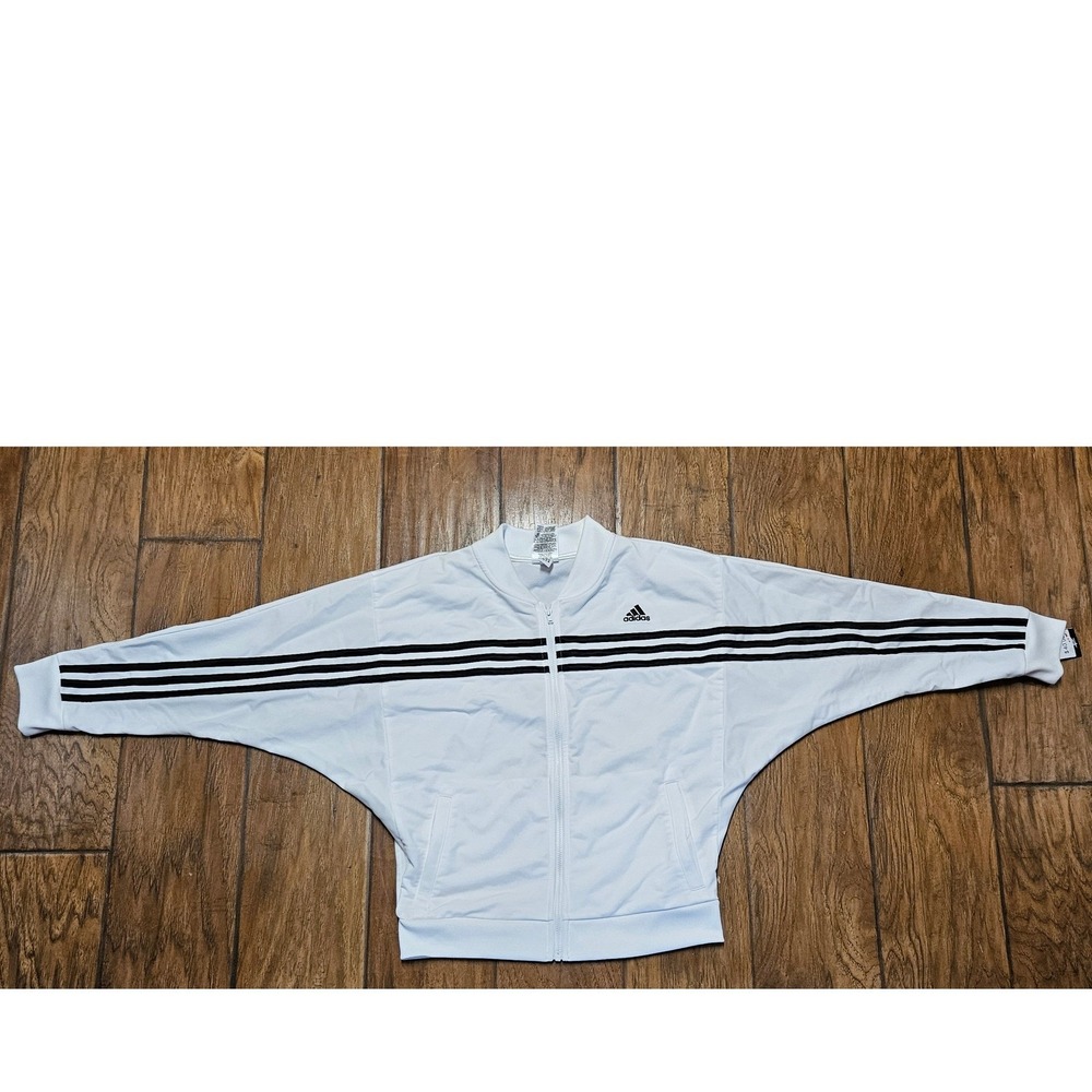 Adidas Girls Track Jacket White Black Three Stripe Lightweight Athletic L